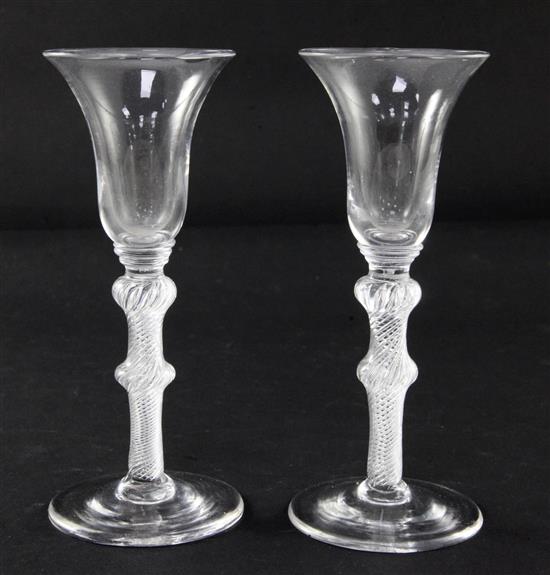 A pair of airtwist stem wine glasses, c.1750, 16cm